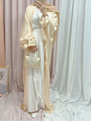 Ramadan Eid Fashion Puff Sleeve Muslim Abayas Robe Musulmane Abaya Elegant Silky Muslim Arab Worship Service Clothing Wy824