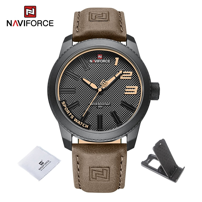 NAVIFORCE Male Wrist Watches Military Sports Anti-shock Waterproof Leather Strap Men Watch Fashion Green Clock Relogio Masculino