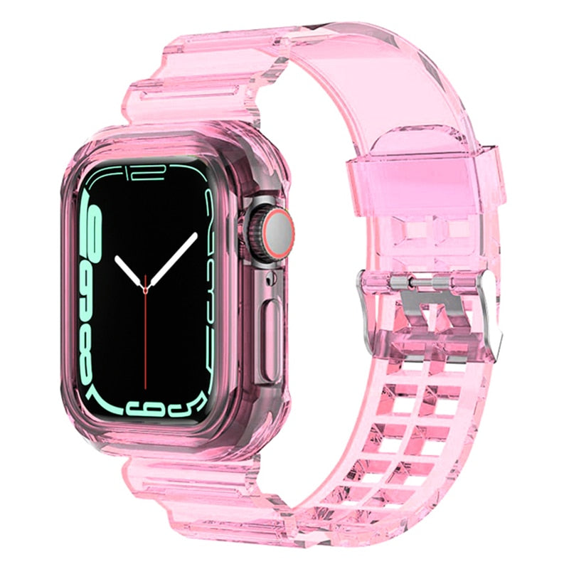 Clear Band + Case for Apple Watch 8 7 6 SE 5 3 2 Soft Transparent silicone Strap for iwatch Strap 40mm 44mm 42MM 41MM 45MM 49MM