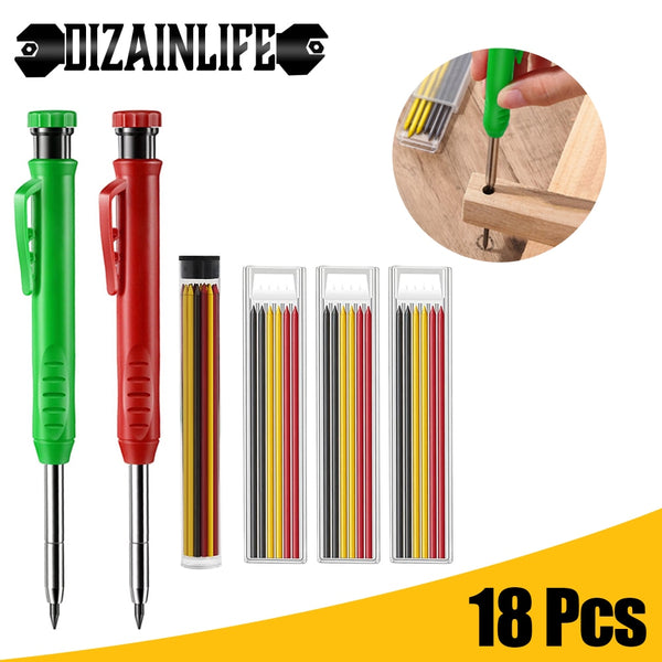 Solid Carpenter Pencil with Refill Built-in Sharpener Mechanical Woodworking Construction Pencil Line Drawing Marker Supplies