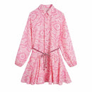 2022 Fashion Women Pleated Dress Party Drawstring Dresses Long Sleeve Female Street Outfit Floral Printed Elegant Casual Summer