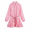 2022 Fashion Women Pleated Dress Party Drawstring Dresses Long Sleeve Female Street Outfit Floral Printed Elegant Casual Summer