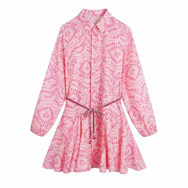 2022 Fashion Women Pleated Dress Party Drawstring Dresses Long Sleeve Female Street Outfit Floral Printed Elegant Casual Summer