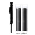 Solid Carpenter Pencil with Refill Leads and Built-in Sharpener for Deep Hole Mechanical Pencil Marker Marking Woodworking Tools