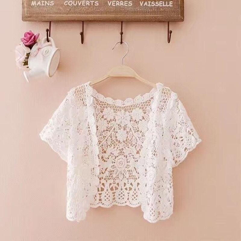 Hot Lace White/Black Bridal Summer Women Short Sleeve Shrug Bolero Wedding  Jacket Elegant Cape