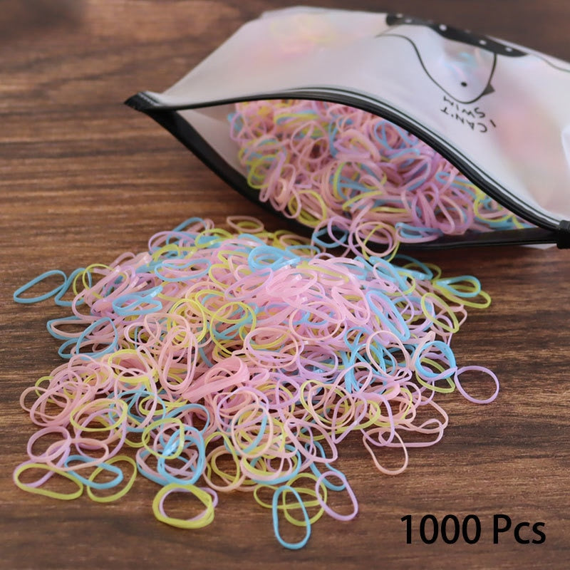 1000PCS Disposable Rubber Band Hairband For Children  Ponytail Hairs Ties Colourful Elastic Hair Bands Baby Hair Accessories