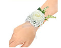 Holding Flowers Artificial Natural Rose Wedding Bouquet with Silk Satin Ribbon Pink White Champagne Bridesmaid Bridal Party