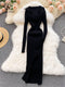 SINGREINY Women Korean Knitted Dress Long Sleeve V Neck Elastic Slim Pencil Dresses 2021 Autumn Sexy Bodycon Split Sweater Dress