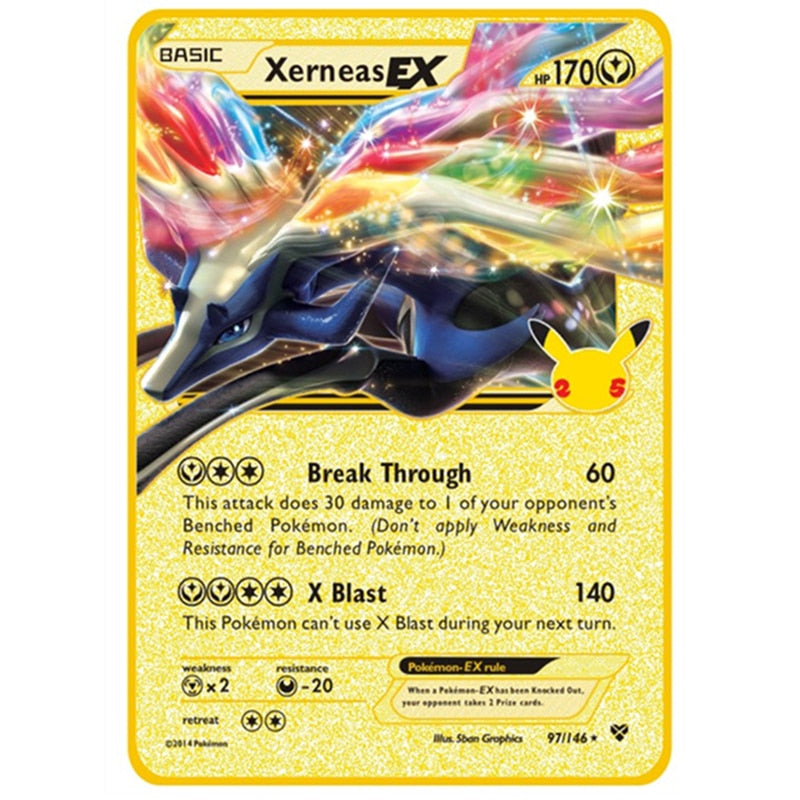 Newest Pokemon Vmax V GX EX Shiny Gold Metal Card PV French Game Tag Team Fighting Ordering Series Child Christmas Gift