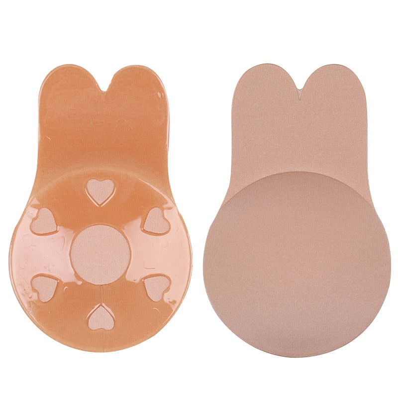 Women Push Up Bras Self Adhesive Silicone Strapless Invisible Bra Reusable Sticky Breast Lift Tape Rabbit Nipple Cover Bra Pads