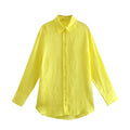 PB&amp;ZASpring 2022 Women&#39;s Versatile Long Sleeve Lapel Front Patch Pockets Side Slit Hem Buttoned Closure Linen Shirt