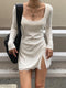 Darlingaga Square Neck Lace Patchwork Bodycon Black Dress Women Elegant Cotton Fashion Side Split Autumn Dress Mini Ladies Basic