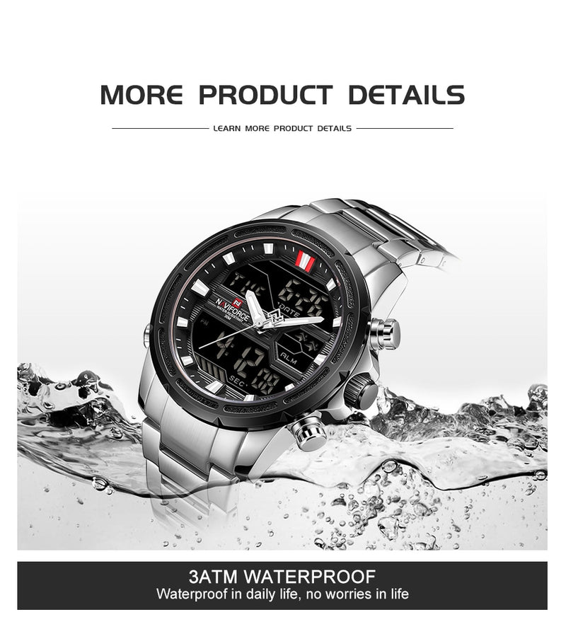 NAVIFORCE Watches for Men Luxury Brand Digital Chronograph Sport Quartz Wristwatch Waterproof Military Steel Band Luminous Clock