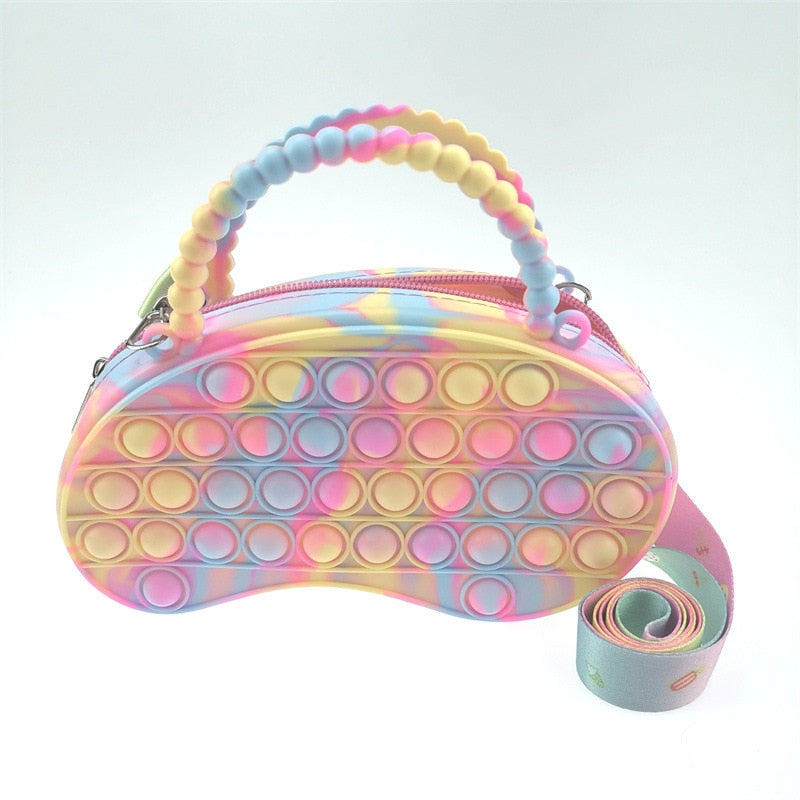 Unicorn Pop Antistress Toys Silicone Push Pop Bubble Bag Unicorn Crossbody Bag Reliver Autism Handbag Coin Pouch Purse for Kids