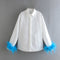 Green Feathers on the Cuffs Womens Blouses Long Sleeves Women&