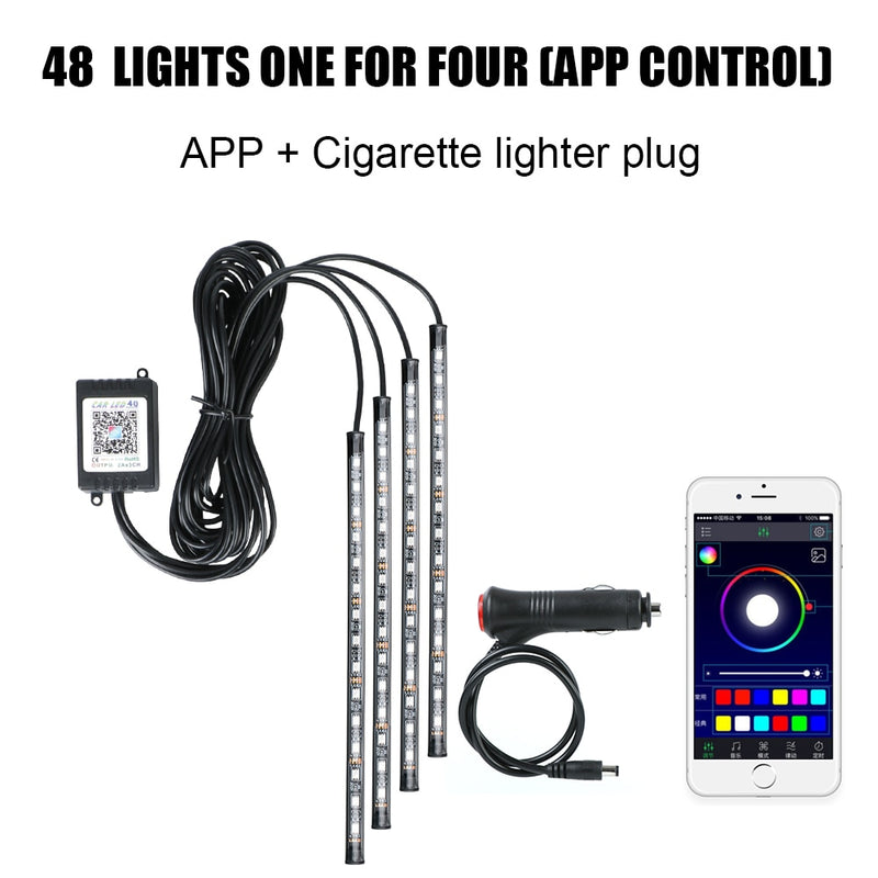 Automotive Interior Decorative Lights LED Car Foot Light 24/36/48/72 LED Atmosphere Lamp Ambient Lamp Remote/Voice Control