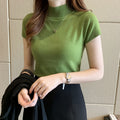 Womens Tops And Blouses Summer Short Sleeve Blouse Women Blusas Mujer De Moda 2021 Turtleneck Knitted Blouse Shirt Tops C931