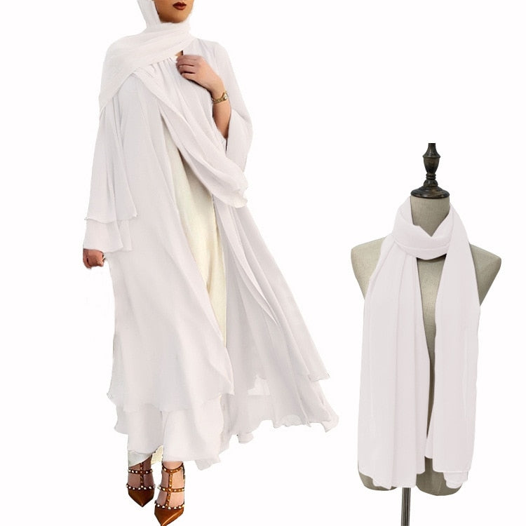 Ramadan Open Chiffon Abaya Dubai Women Sash Marocain Kaftan Eid Hijab Long Robe Muslim Fashion Clothes Turkey Vestido De Mujer