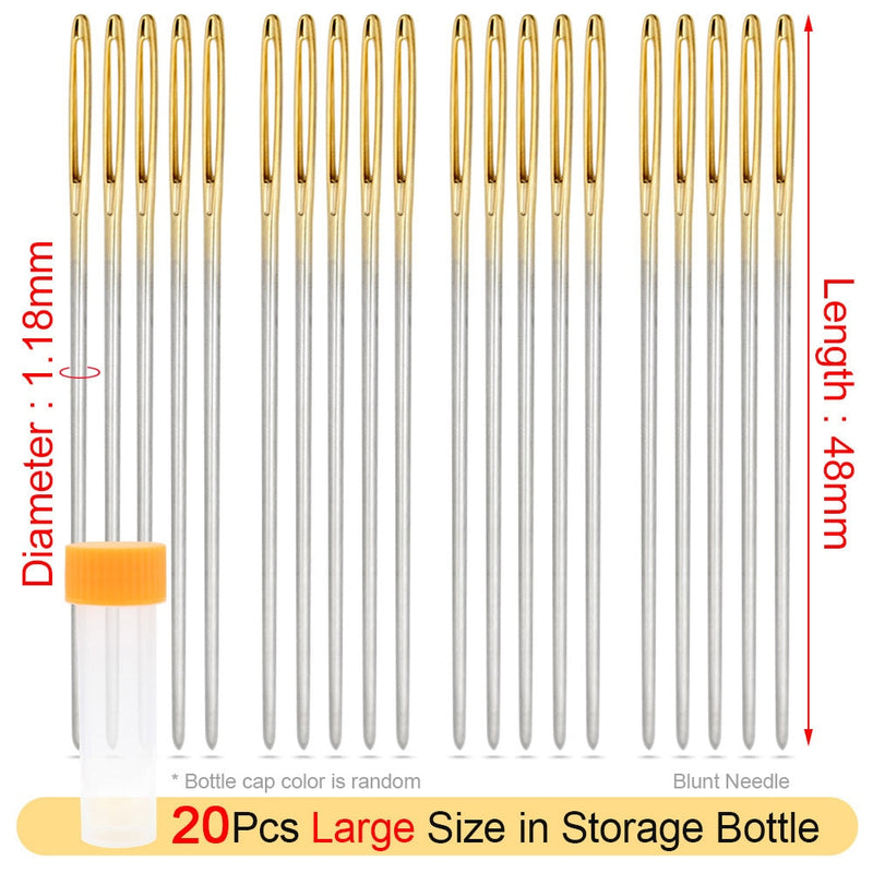 Leather Crafts Sewing Needle,Round Head Blunt Pint,Pointed Prism Sharp Tool for Embroidery Stitching Gold Tail Big Eye Needles