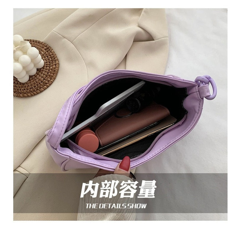Female Leather Solid Color Chain Handbag Retro Casual Women Totes Shoulder Bags Fashion Exquisite Shopping Bag