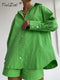 TiulZial Casual Women Short Set Tracksuit Loungewear Two Piece Women Outfits Oversized Long Shirt And High Waist Shorts Green