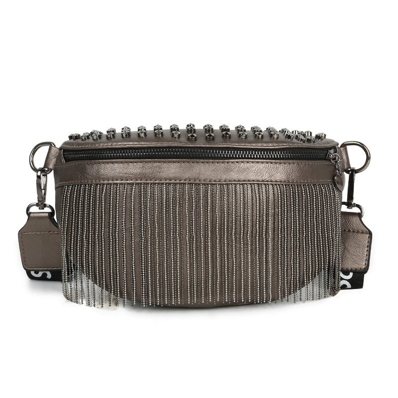 Luxury Woman Chest Bag Fashion Tassel Leather Large Capacity Crossbody Chest Bag Women Waist Bag Casual Rivet Desing Travel Pack