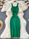 SINGREINY Summer Knit Sexy Strap Dress Women Hollow Out Elatic Waist Bodycon Sundress Female Beach Split Backless Long Dress