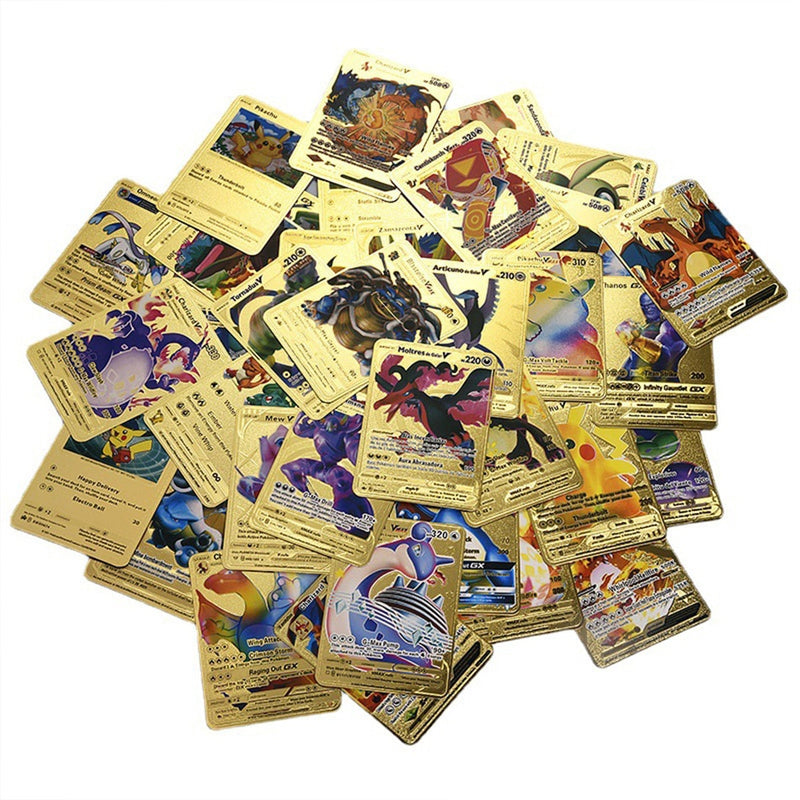 55 Pieces Of Pokemon Metal Gold Card Charizard Vmax Gx  Energy Card Charizard Pikachu Rare Collection Battle Trainer Card Child