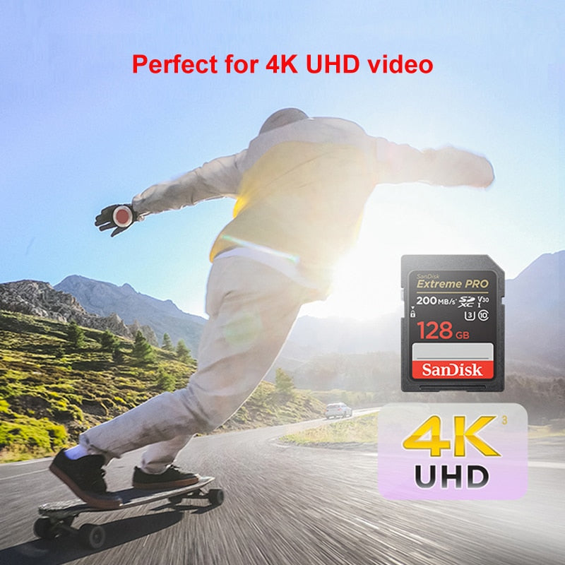 SanDisk Extreme PRO SD Card 32G 64G 128G 256G SDHC SDXC UHS-I C10 95MB/s-200MB/s U3 Memory Card Support V30 4K for Camera/DV/SLR