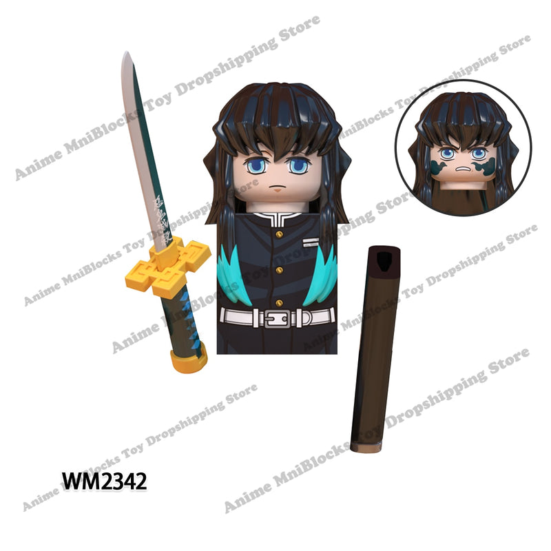 WM6116 WM6137 WM2344-A Demon Slayer Japanese Anime Uzui Tengen Rengoku Kyoujurou Tanjirou mini Action toy Figures Assemble toys