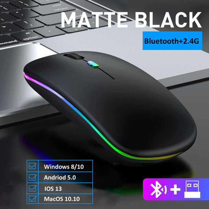 Wireless Mouse USB Rechargeable Bluetooth-compatible RGB Mouse Silent Ergonomic Mouse With Backlight For Laptop PC ipad