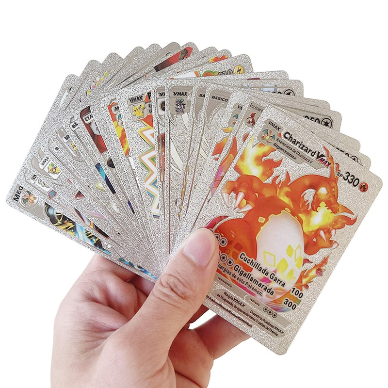 55 Pieces Of Pokemon Metal Gold Card Charizard Vmax Gx  Energy Card Charizard Pikachu Rare Collection Battle Trainer Card Child