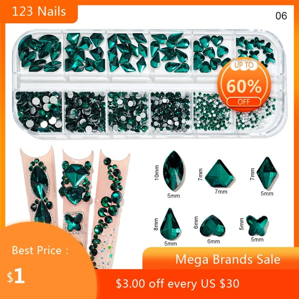 12Gird Box Multi Size AB/Colorful Hotfix Rhinestones Flatback Crystal Diamond Gems 3D Glitter Nail Art Luxurious Decorations &amp;*&amp;