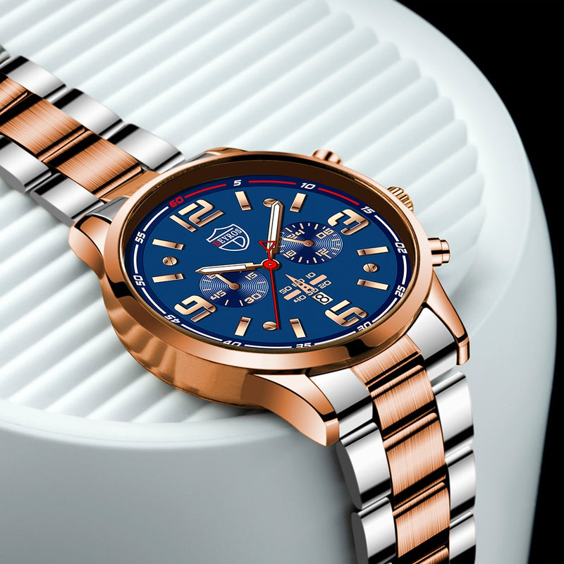 Luxury Fashion Mens Watches Men Business Stainless Steel Quartz Wrist Watch Man Sports Casual Leather Watch relogio masculino