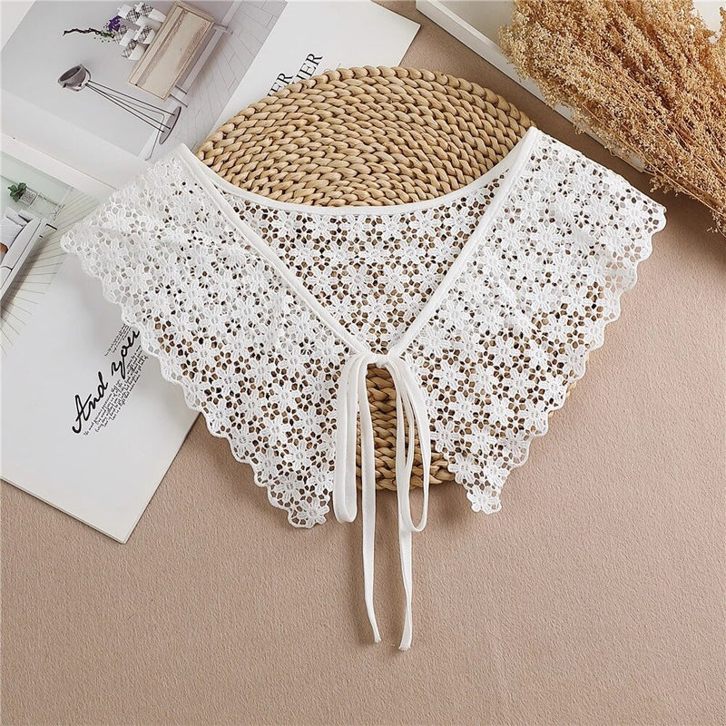 Linbaiway 2022 Lace Chiffon Doll Fake Collar Ladies Shawl Wrap Removable Detachable Embroidered False Collar Clothes Accessory