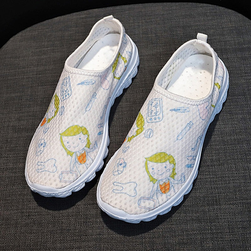 Rimocy Nurse Shoes Women Print Breathable Sneakers Woman Slip-on Light Non-slip Flats Ladies Soft Bottom Casual Sports Shoes