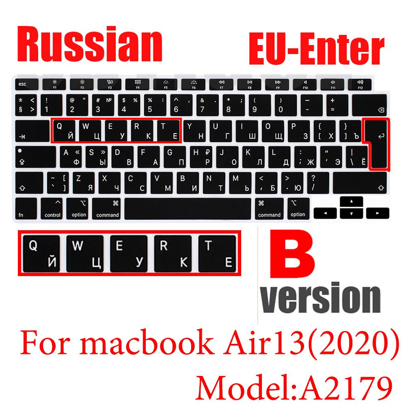 Russian silicone Keyboard Cover Protector for Macbook air13/12 /15/16pro touchbar A1706/A1466A1708/A1990/A1398/A2289/A1932/A2141