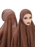 Instant Hijab With Cap Heavy Chiffon Jersey Hijab For Women Veil Muslim Fashion Islam Hijab Cap Scarf For Muslim Women Headscarf