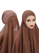 Instant Hijab With Cap Heavy Chiffon Jersey Hijab For Women Veil Muslim Fashion Islam Hijab Cap Scarf For Muslim Women Headscarf