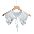 Royal Style Cotton Fake Collar Shawl Wrap Hollow Out Floral Lace Ruffled Trim Necklace Pointed Triangle Lapel Blouse