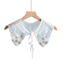 Royal Style Cotton Fake Collar Shawl Wrap Hollow Out Floral Lace Ruffled Trim Necklace Pointed Triangle Lapel Blouse