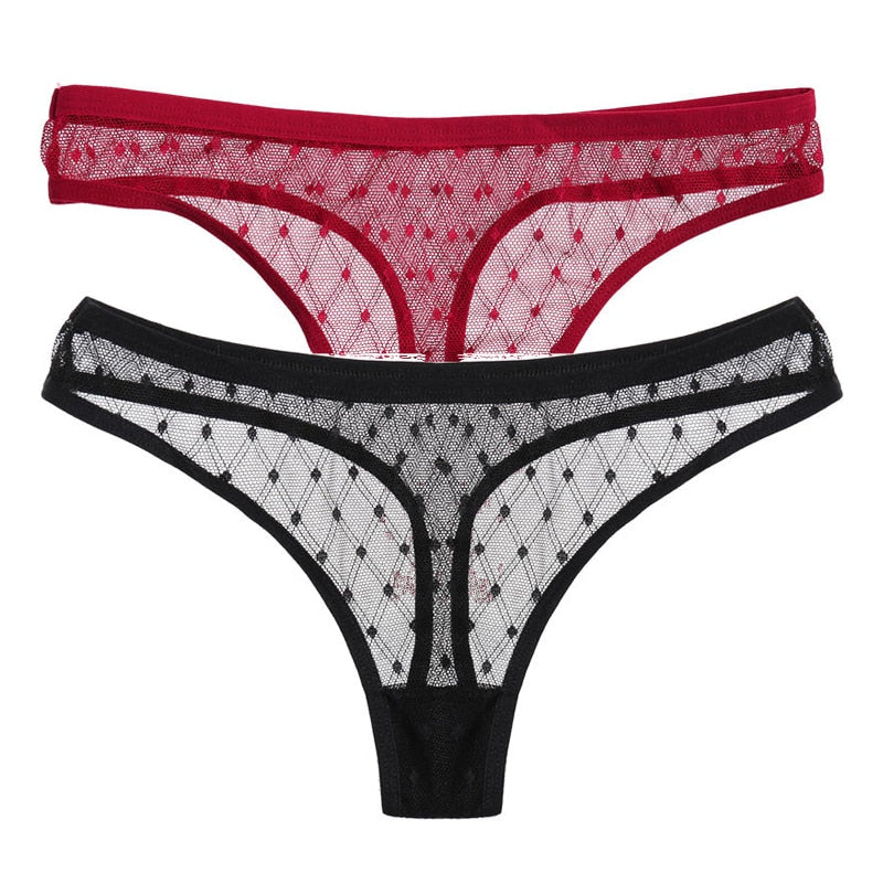 2PCS/Set Lace Sexy G-String Thongs Transparent Women&