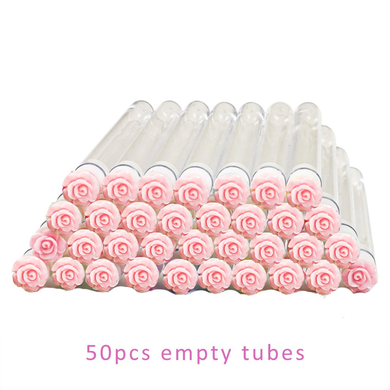 50pcs Reusable Eyelash Brush Tube Disposable Eyelash Wands Eyebrow Brush Replaceable Dust-proof Sparkling Broken Diamond Bottom