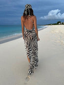 2022 Sexy Spaghetti Strap Side Split Beach Dress Summer Sundress Women Clothes Elegant Zebra Back Open Club Party Dresses A1144