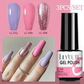 LILYCUTE 3 PCS Gel Nail Polish Set Nude Pink Glitter Sequins Matte Effect Gel Long Lasting Base Top Coat Nail Art Design Hybrid