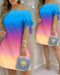 Women Off Shoulder Mini Dress Summer Sexy Short Sleeve Bow Tie Striped Floral Print Dresses Fashion Casual Loose Dress Vestidos