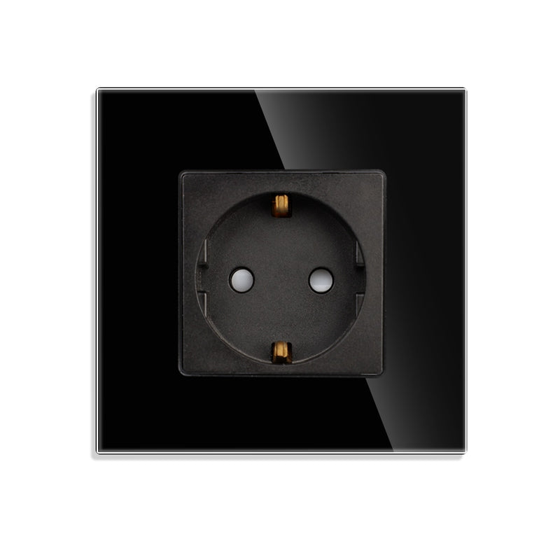 Bingoelec Power Socket,16A EU Standard Electrical Outlet 86mm*86mm White Crystal Glass Panel Wall Socket