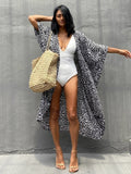 Fitshinling Summer Vintage Kimono Swimwear Halo Dyeing Beach Cover Up With Sashes Oversized Long Cardigan Holiday Sexy Covers