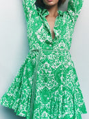 2022 Fashion Women Pleated Dress Party Drawstring Dresses Long Sleeve Female Street Outfit Floral Printed Elegant Casual Summer