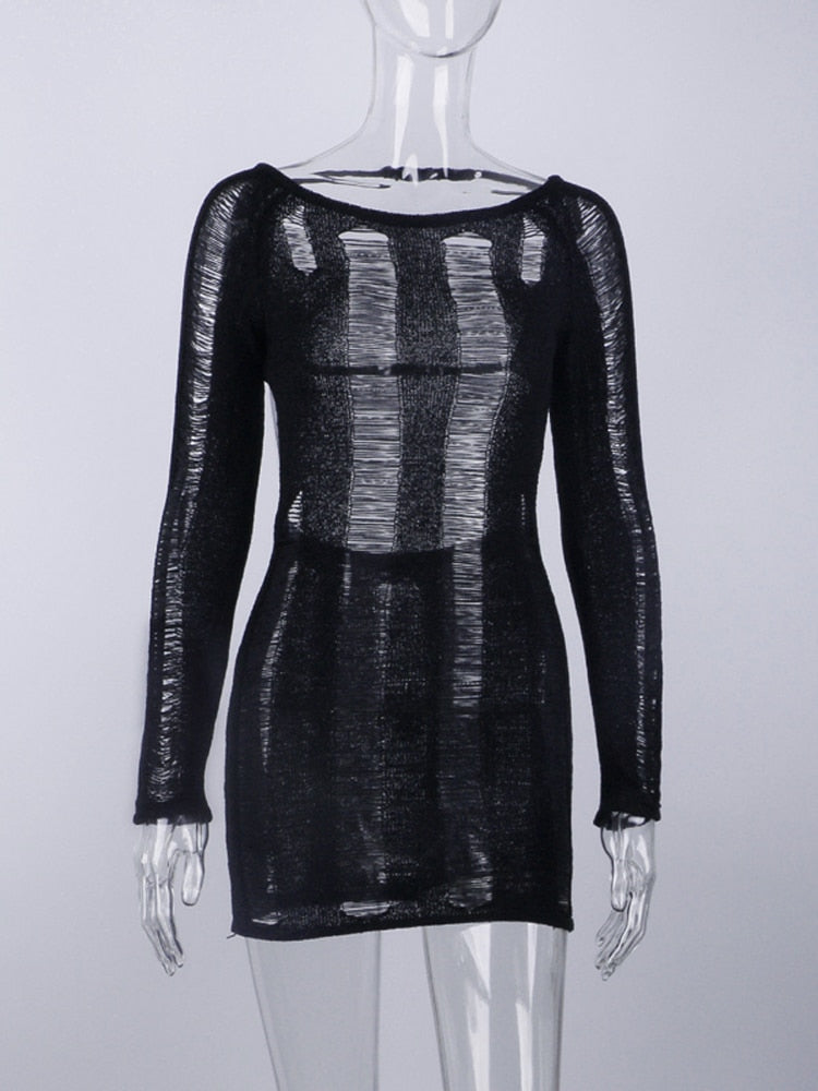 Tassel Cut Out Long Sleeve Dress Women Y2K Mini Backless Bodycon Female Dresses 2022 Summer Sexy Party Club Ladies Vestidos
